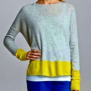VINCE Colorblock Cashmere Sweater Small Gray Yellow Pullover Long Sleeve Women's